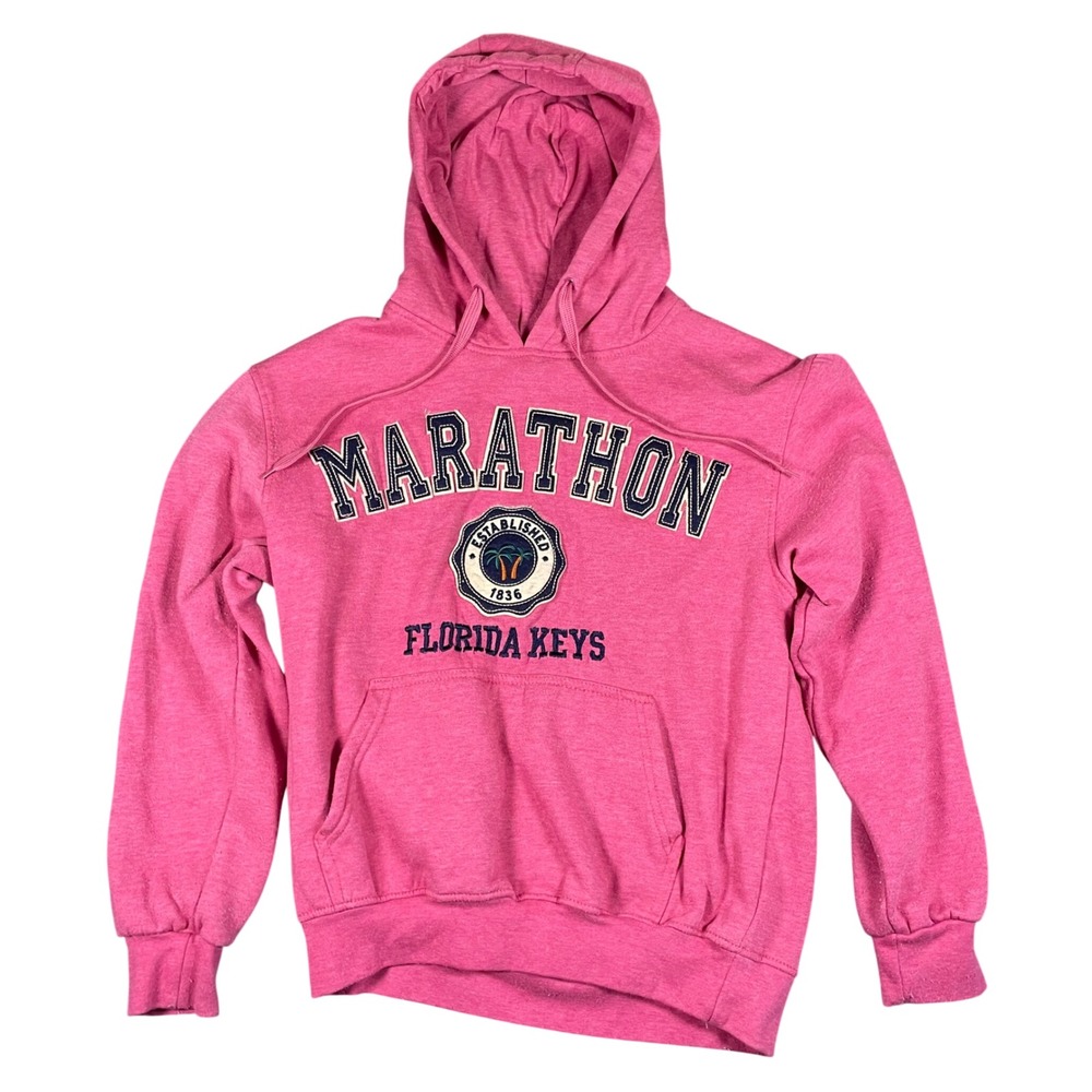 Crazy Apparel Marathon Florida Keys Pink Graphic Hoodie Sweatshirt Womens‎ XS